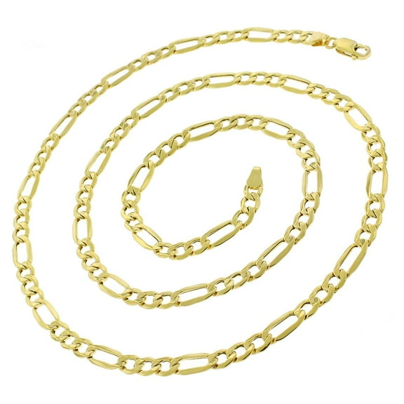 14K Yellow Gold 5mm Hollow Figaro Chain, FREE Microfiber Cloth, Link Mens Womens Necklace, Giorgio Bergamo
