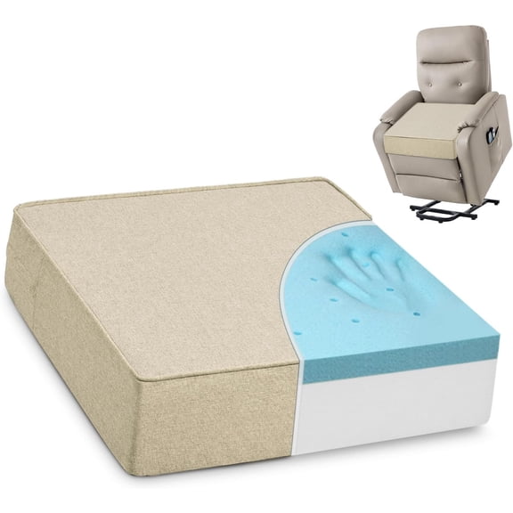 Gel Memory Foam Recliner Cushion for Elderly, Dual-Layer Foam Chair Pad, Extra Large Seat Cushion for Couch, Armchair, Wicker Chairs, Floor, 20 × 20 × 5in, Beige
