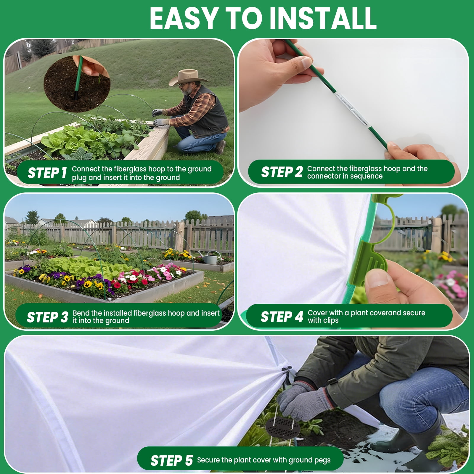 KORALAKIRI Garden Netting Kit, 10x33FT Mesh Netting, 6 Sets of Fiberglass Garden Hoops for Raised Beds, Insect Netting Row Cover, Pest Barrier Protection for Vegetable Fruits Flowers