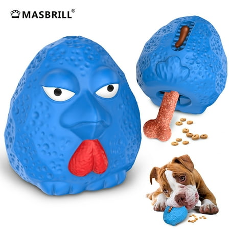 MASBRILL Rubber Dog Chew Toys Treat Food Dispensing Dog Toys for Teeth Cleaning Interactive Puzzle Dog Toys for Small Medium Large Dogs Blue