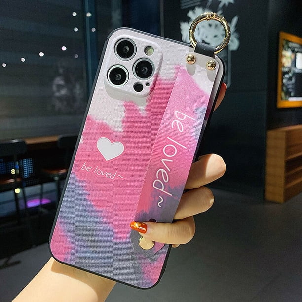 Fundas de teléfono con correa de muñeca de flores rosas para iphone 13 12 11 14 pro MAX X XR XS MAX 7 8 Plus, fundas de banda de mano con relieve de TPU suave Deng Xun unisex