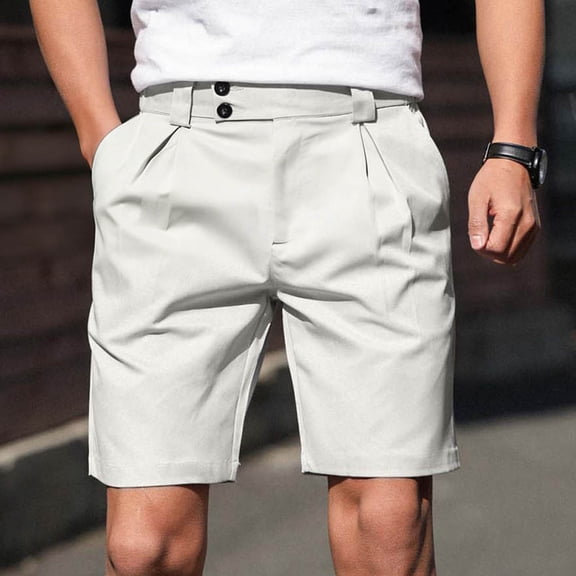 Xdegoge Shorts for Men Tailored Fit Classic Waistband Dress Shorts Soft Breathable Summer Bottoms Pleated Front Double Button Golf Vacation Resortwear
