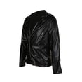 thumbnail image 3 of hirigin Men's PU Leather Jacket, Plain Color Zip-Up Long Sleeve Rivet Lapel Moto Biker Jacket, Cool Slim Buckle Belt Hem Outerwear, 3 of 9