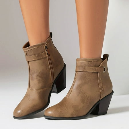 

Akiihool Fall Boots for Women Women s Boots Fashion Lug Sole Heel Classic Pointed Toe Side Zipper Booties (Khaki 7)