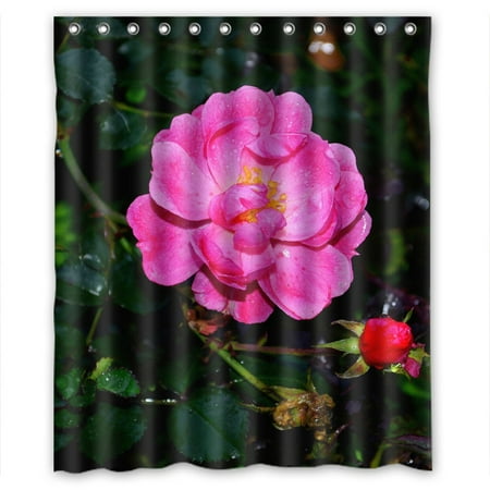 Greendecor Beautiful And Bright Coloured Pink Flower Waterproof Greendecor Beautiful And Bright Coloured Pink Flower Waterproof Shower Curtain Set With Hooks Bathroom Accessories Size
