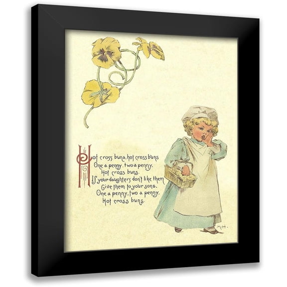 Humphrey, Maud 12x14 Black Modern Framed Museum Art Print Titled - Nursery Rhymes: Hot Cross Buns