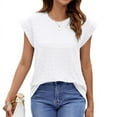 thumbnail image 2 of AKOEE Summer Dressy Tops for Women Cap Sleeve Tank T Shirts Crew Neck Loose Fit Solid Color Casual Pullover Tees (X-Large, White), 2 of 3