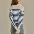 thumbnail image 4 of AGWOLF Womens V Neck Sweater Striped Ribbed Knit Jumper Shirts Lapel Collar Long Sleeve Pullover Tops, 4 of 5