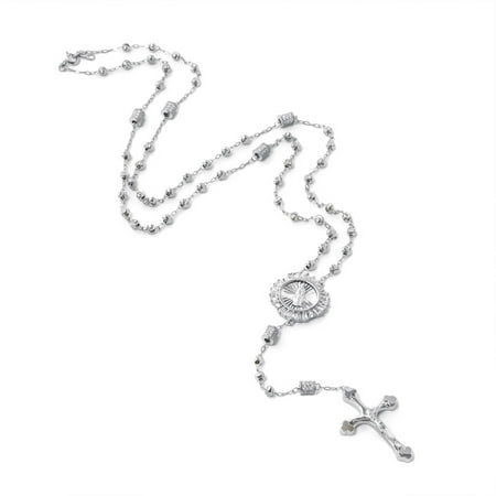 Pori Jewelers CZ 18kt White Gold-Plated Sterling Silver Rosary Necklace