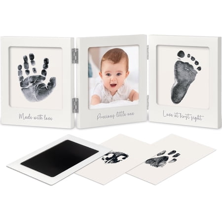 CCOCC Inkless Baby Handprint and Footprint Kit for Newborn(White/Silver)| Baby Footprint Kit,Newborn Keepsake Nursery Picture Frame,Dog Paw Print,Personalized Gifts for New Mom,Showers&Registry