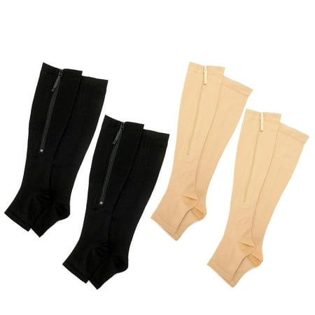 Zip Sox Set of 4 Toeless Zipper Compression Breathable Socks Black/ Nude (Best Zip Compression Program)