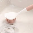 thumbnail image 5 of Pink Blue Dishwashing Brush with Built-in Scraper | Long Handle Kitchen Sink Brush for Pots Pans & Cutlery | Food-Grade Silicone Bristles | Non-Slip Ergonomic Grip | 11-Inch Cleaning Brush, 5 of 7
