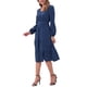 thumbnail image 4 of Vestido V de Cuello Inspire Chic para Mujer con Mangas de Linterna, Volantes, Corte A, Elegante, Casual, Midi, Talla XL, Azul Oscuro, 4 of 6