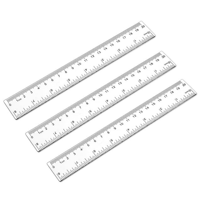3 Pack 8 Inch Plastic Rulers - Clear Acrylic Measuring Tools, Transparent Straight Edge Rulers for School, Office & Students