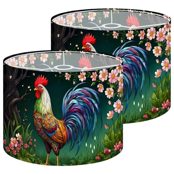 Lampshades 2 Pack Colorful Rooster Vibrant Feather Plumage Decorative Floral Garden 13"x13"x10" Light Shade for Table Lamps Floor Lamp Shades Lampshade Replacement Easy Assembly Whimsical for Nursery