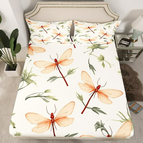 YST Girly Butterfly Queen Sheets Spring Themed Fitted Sheet Green Leaf Bed Sheets,Wild Animal Bed Cover Girly Bedding Mother's Day Gifts Room Decor,Breathable 3 Piece