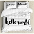 thumbnail image 1 of Hello World Duvet Cover Set Queen Size, Modern Style Calligraphy Brush Written Words New Born Illustration, Decorative 3 Piece Bedding Set with 2 Pillow Shams, Charcoal Grey and White, by Ambesonne, 1 of 3