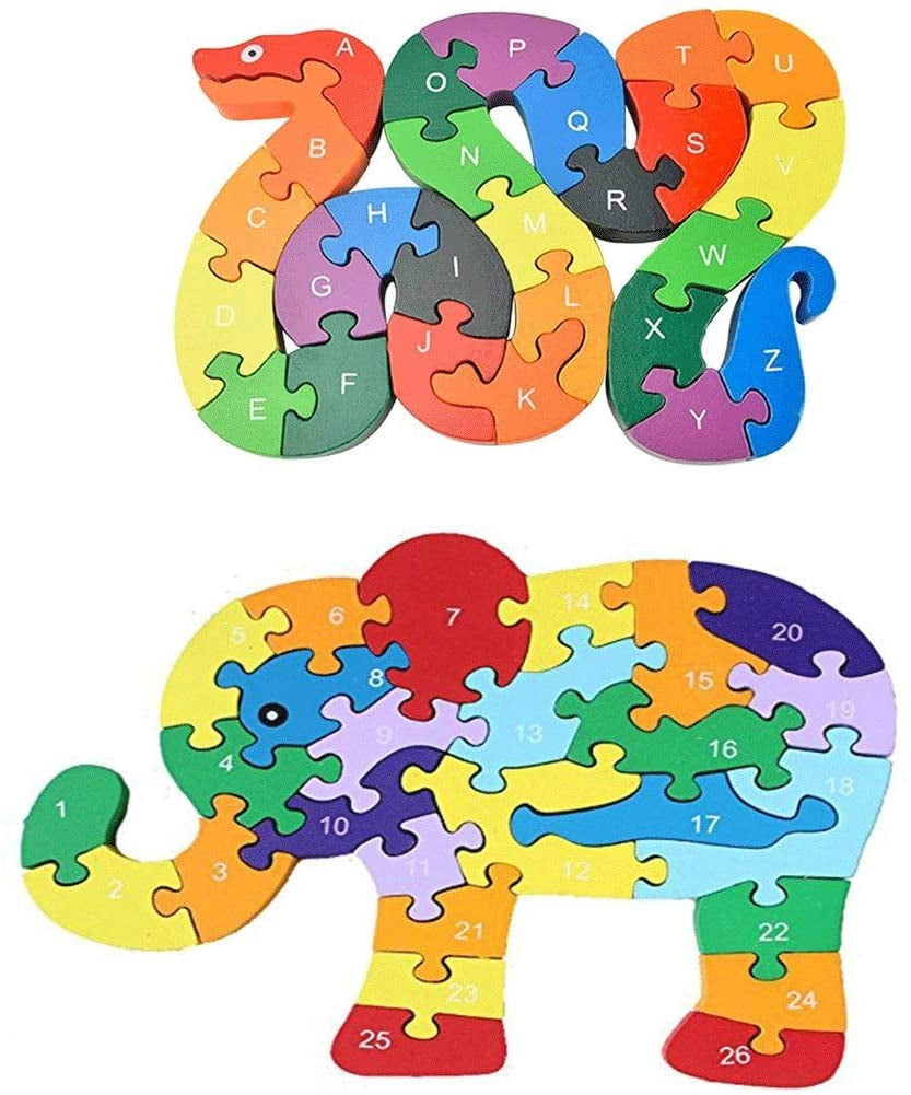 SOPOTUTU Puzzle Alphabet Serpent En Bois – Blocs ABC Et Chiffres – Jeu éducatif Et Créatif Pour Enfant, Dès 3 Ans