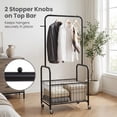 thumbnail image 6 of ELLEGNT Heavy-Duty Rolling Laundry Cart with Hanging Rod, Side Hooks & Storage Basket – Lockable Wheels, Black, 6 of 12