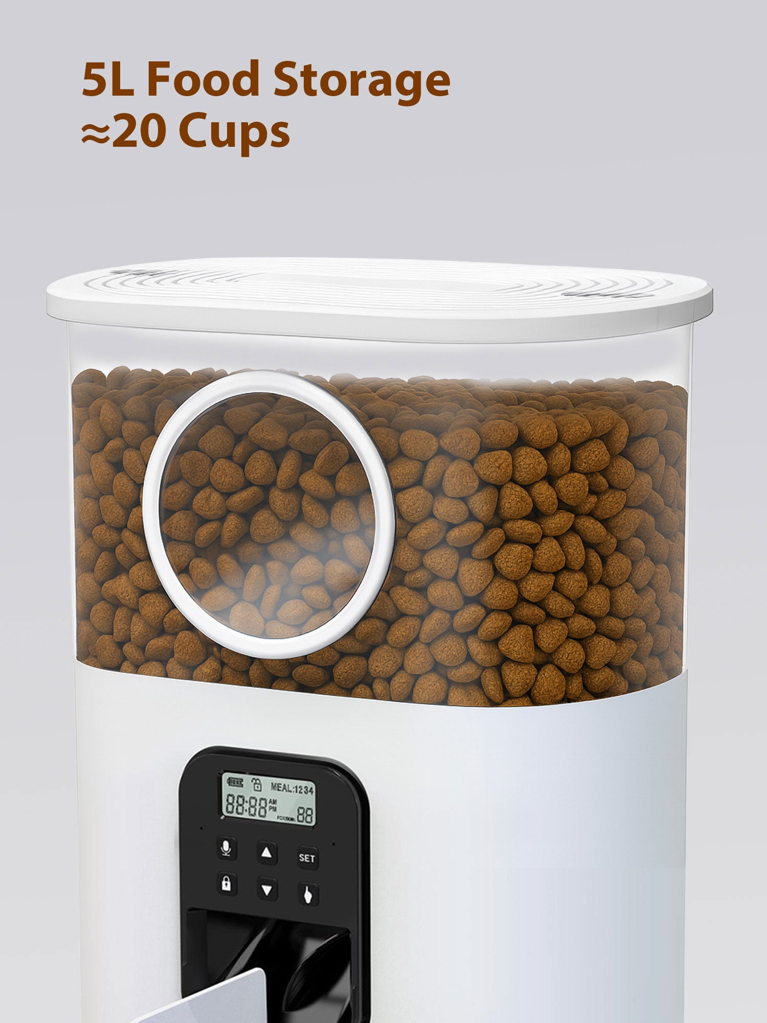 FURCLAN  Automatic Cat Feeder for 2 Cats, 5L Cat Automatic Feeder with Timer, Voice Function and 2 Stainless Steel Bowls for Cats and Small Pets, White