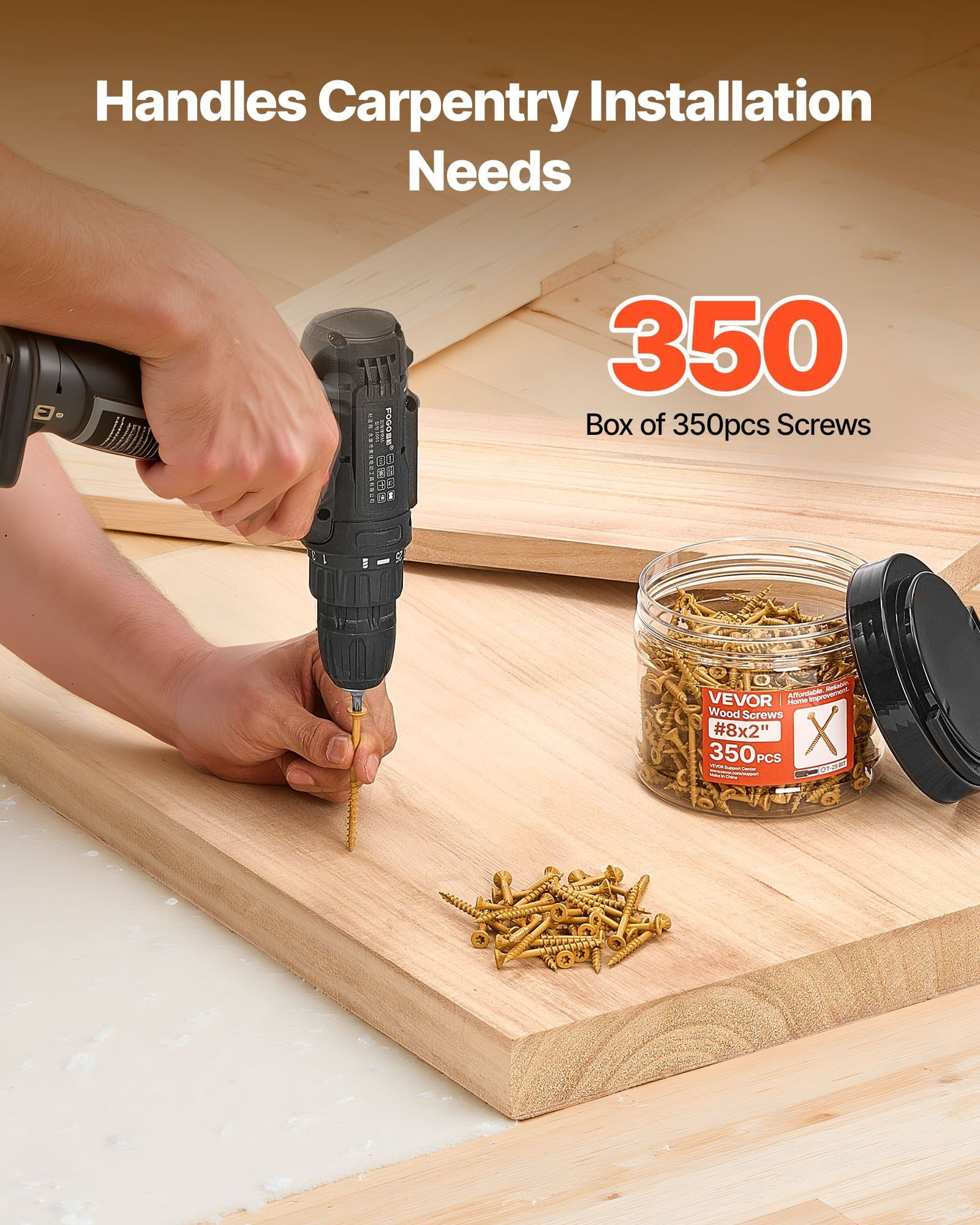 Wood Screws 350 PCS #8 x 2 Inch Anti Rust Coated Exterior Deck Screw Torx T25 Star Drive Metal Rust Resistant Outdoor Decking Screws with 2 Screw Connectors for Decking Fencing Framing