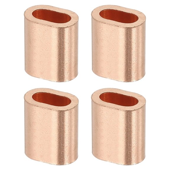 Uxcell 1/4"(6mm) Wire Rope Stop Sleeve, Copper Crimping Loops Sleeve Oval Crimp Ferrules for Wire Rope and Cable Ferrule, Gold 4Pcs