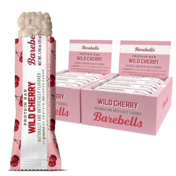 Barebells Protein Bars Wild Cherry – 24 Bars (2 x 12) – 20g Protein, Only 1g Sugar – White Chocolate Coated Protein Snack, Perfect for On-the-Go, Post-Workout or Breakfast.
