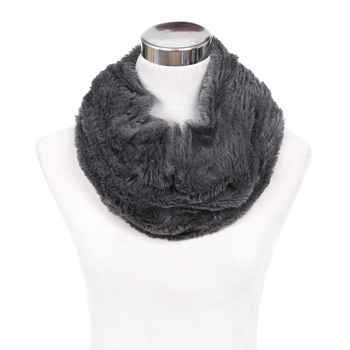 Premium Soft Small Faux Fur Solid Color Warm Infinity Circle Scarf Diff Colors 
