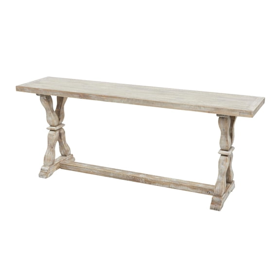 DecMode Wood Whitewashed Bench with Angled Turned Legs, Brown