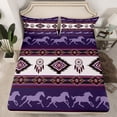 thumbnail image 2 of jejeloiu Retro Boho Aztec Twin Sheet Sets,Rustic Farmhouse Tribal Twin Fitted Sheet,Purple Horse Silhouette Flat Sheet For Teens,Microfiber Bedroom Decor,3 Pieces, 2 of 7