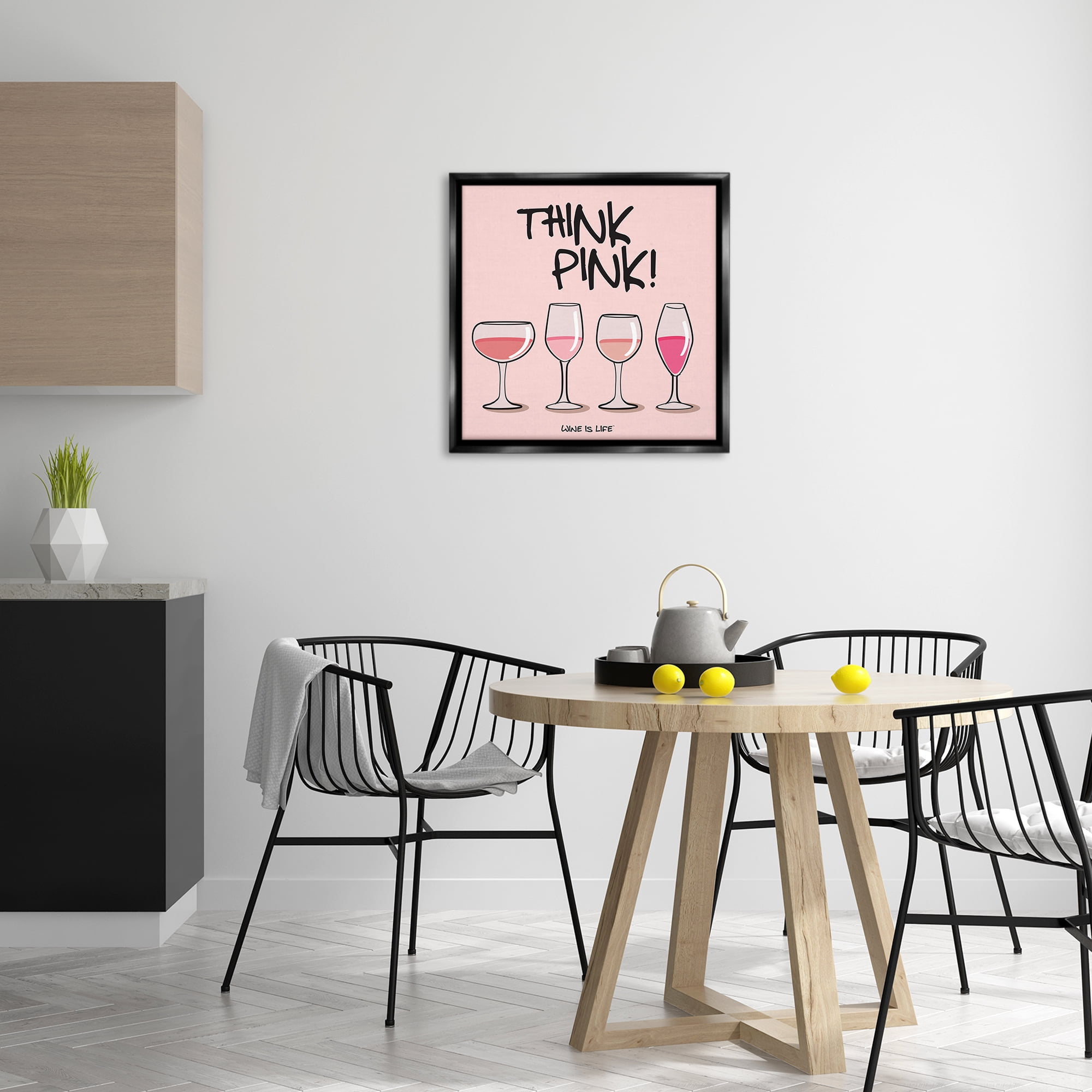 Stupell Industries Think Pink Champagne Food & Beverage Painting Black Floater Framed Canvas Art Print Wall Art, 25 x 25