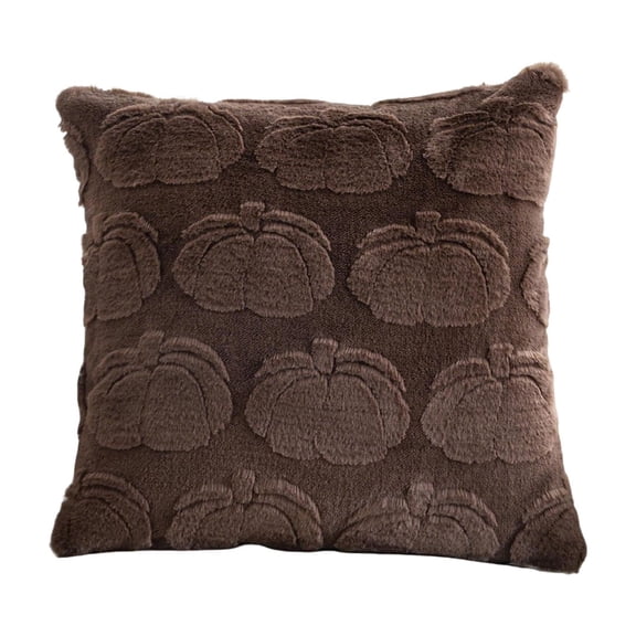 Brown Embroidered Halloween Pumpkin Pillow Cover Soft Plush Faux Fur Wool Decorative Cushion Case for Couch Sofa Bed 18x18 Inch Home Warm Autumn Farmhouse Rustic Harvest Decor