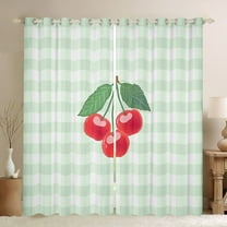 jejeloiu Kawaii Cherry Blackout Curtains Set of 2 (52x84 Each),Modern Geometric Plaid Window Curtains,Red Green Curtains and Drapes For Girls Teens,Ultra Soft Home Decor