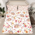 thumbnail image 2 of jejeloiu Kawaii Cherry Blossom Twin Sheet Sets,Cartoon Cute Flower Twin Fitted Sheet,Wild Animal Hedgehog Flat Sheet For Girls Kids,Breathable Home Decor,3-Piece, 2 of 7