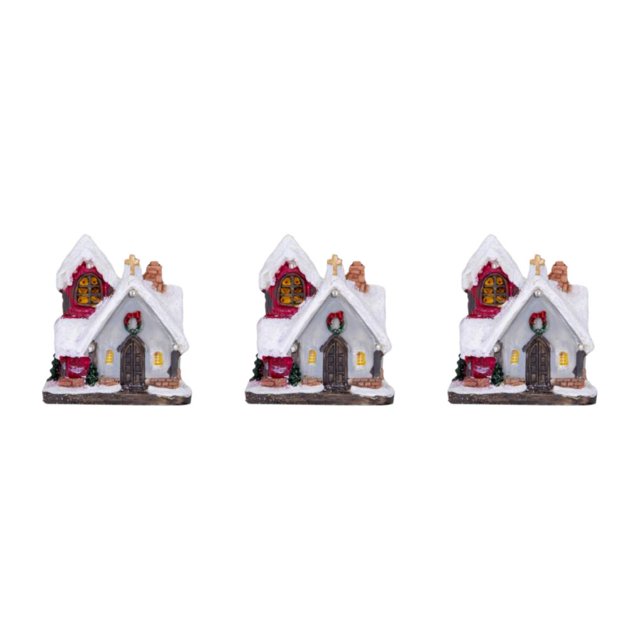 maskred Résine Noël Scène Neige Maison LED Bureau Ensemble Décoration Village Coloré Lumières Type B 3Set