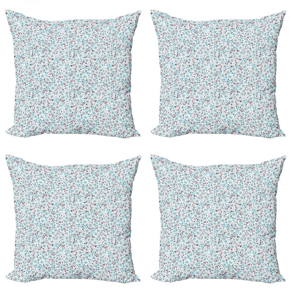 Flower Throw Pillow Cushion Case Pack of 4, Bunch of Flowers Soft Toned Ornamental Field Valley Pattern, Modern Accent Double-Sided Print, 4 Sizes, Almond Green Sky Blue, by Ambesonne