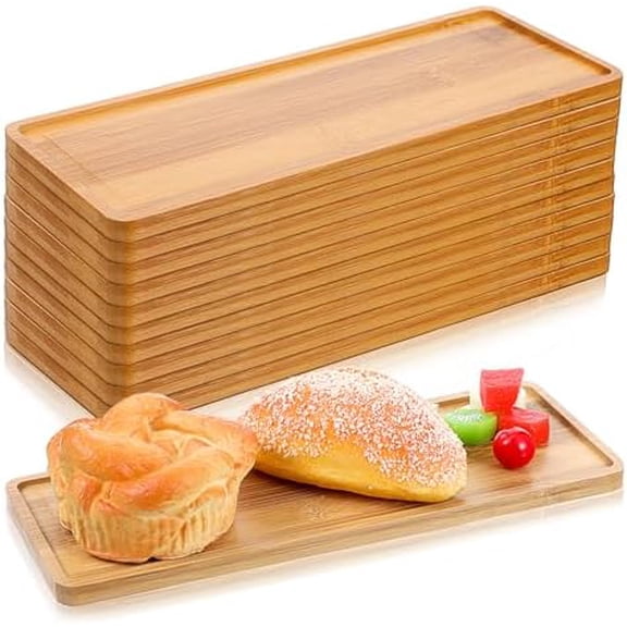 10 Pcs Rectangle Wood Bamboo Tray Bamboo Serving Tray Wooden Serving Platter for Bathroom Counter Platter for Food for Dinner Kitchen$$Home Decor, Kitchen, & Other