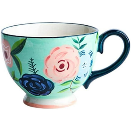 

Egebert Hand Painted Rose Flower Ceramic Mug Girly Cute Tea Cup Water Cup Breakfast Milk Coffee Cup 400ml-E