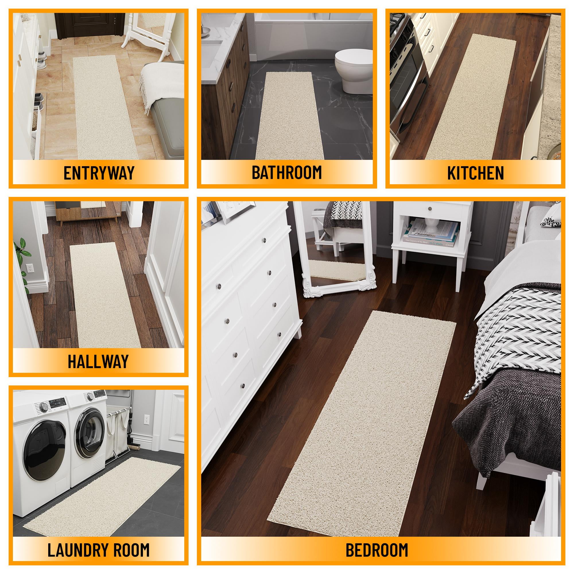 Sweet Home Stores Luxury Non-Slip Rubberback Solid 2x6 Soft Indoor Runner Rug, 2' x 6', Cream