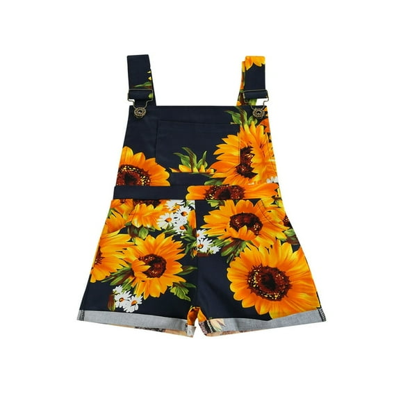 Salopette pour Petites Filles Imprimé Tournesol Combishort avec Poche Pantalon à Bretelles