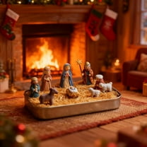 FYHALE Christmas Gifs - Mini Nativity Set in A Tin Box, Pocket Christmas Nativity Scene in A Tin Box, Portable Resin Holy Family Sheep and Jesus Figurines Christmas Ornament Home Decor