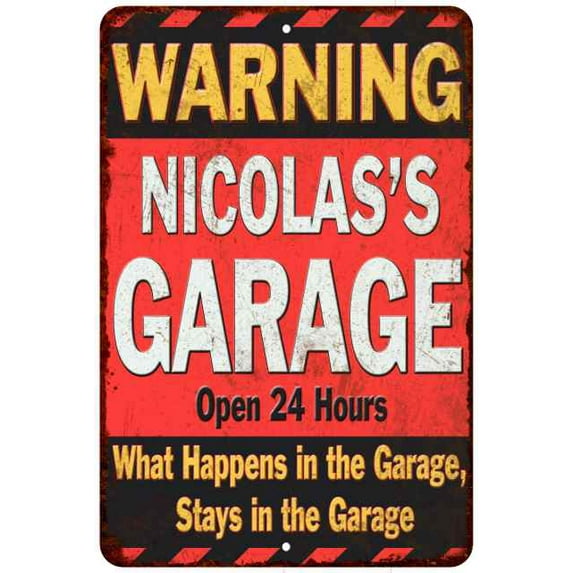 NICOLAS'S Garage Warning Man Cave Wall Decor 12 x 18 Matte Finish Metal 112180030430