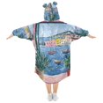 thumbnail image 2 of FORMRS Wearable Blanket Hoodie with Sleeves for Kids Cozy Flannel Sweatshirt, Pink Window, 2 of 7