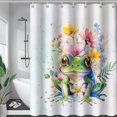 thumbnail image 4 of Frog Waterproof Shower Curtain,Green Animal Frog Bath Curtain with 12 Plastic Hooks,Boys Girls Kids Bathroom Curtain,Watercolor Flower Shower Curtain 36" W*72" H, 4 of 6