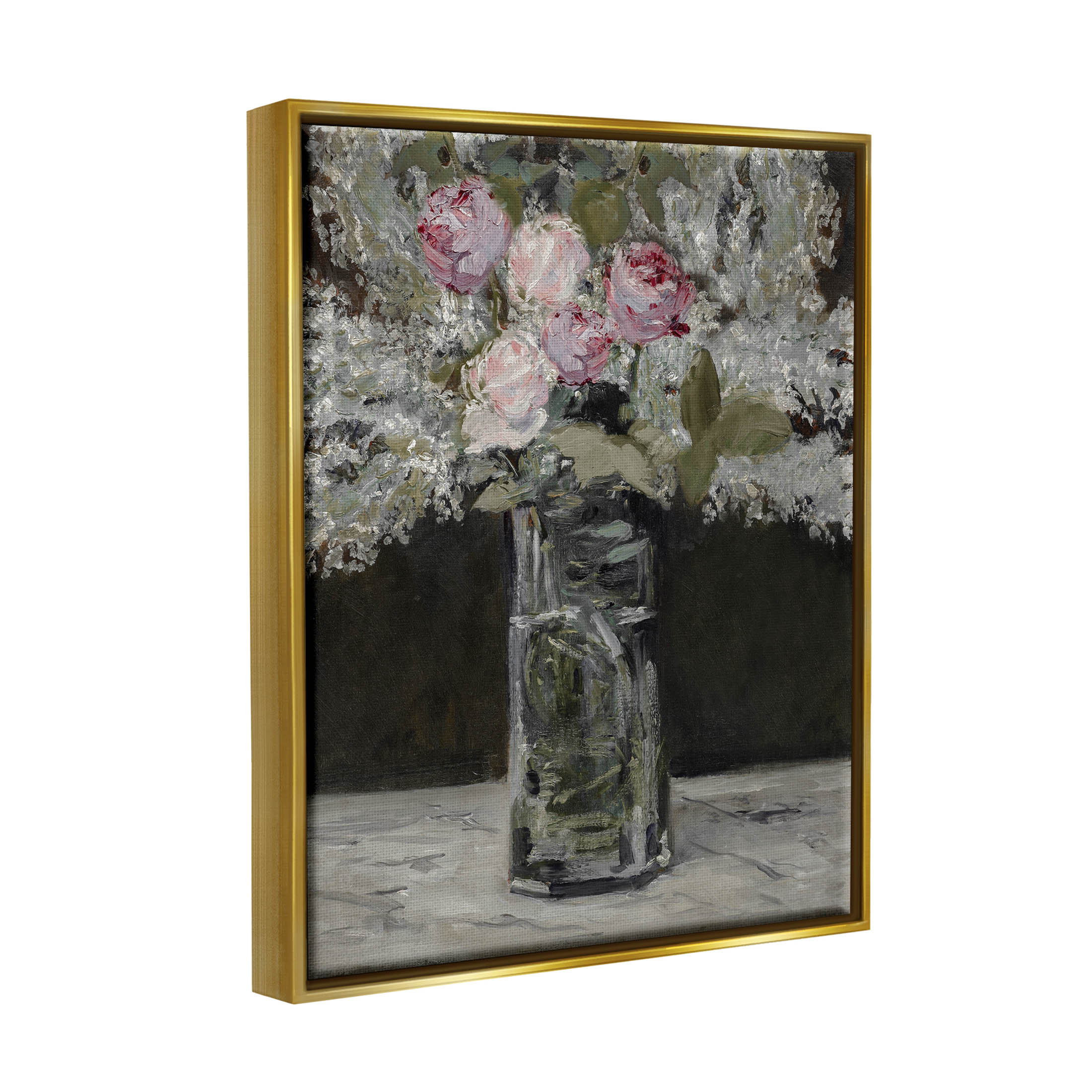 Traditional Rose Bouquet Still Life Botanical & Floral Painting Metallic Gold Framed Art Print Wall Art