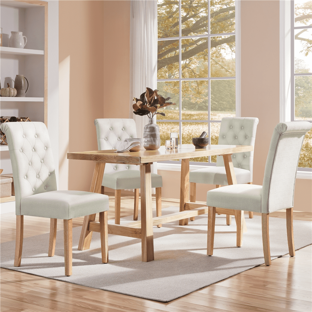 Alden Design Padded Parsons Fabric Upholstered Dining Chairs, Beige, 6 Pieces