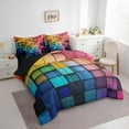 thumbnail image 3 of Feelyou Pixelate Miner Teens Bedding Comforter Set 7pcs, Colorful Square Abstract Queen Bedding Sets, Modern Fashion Art Reversible Queen Sheet Sets, Breathable Home Decor, 3 of 8