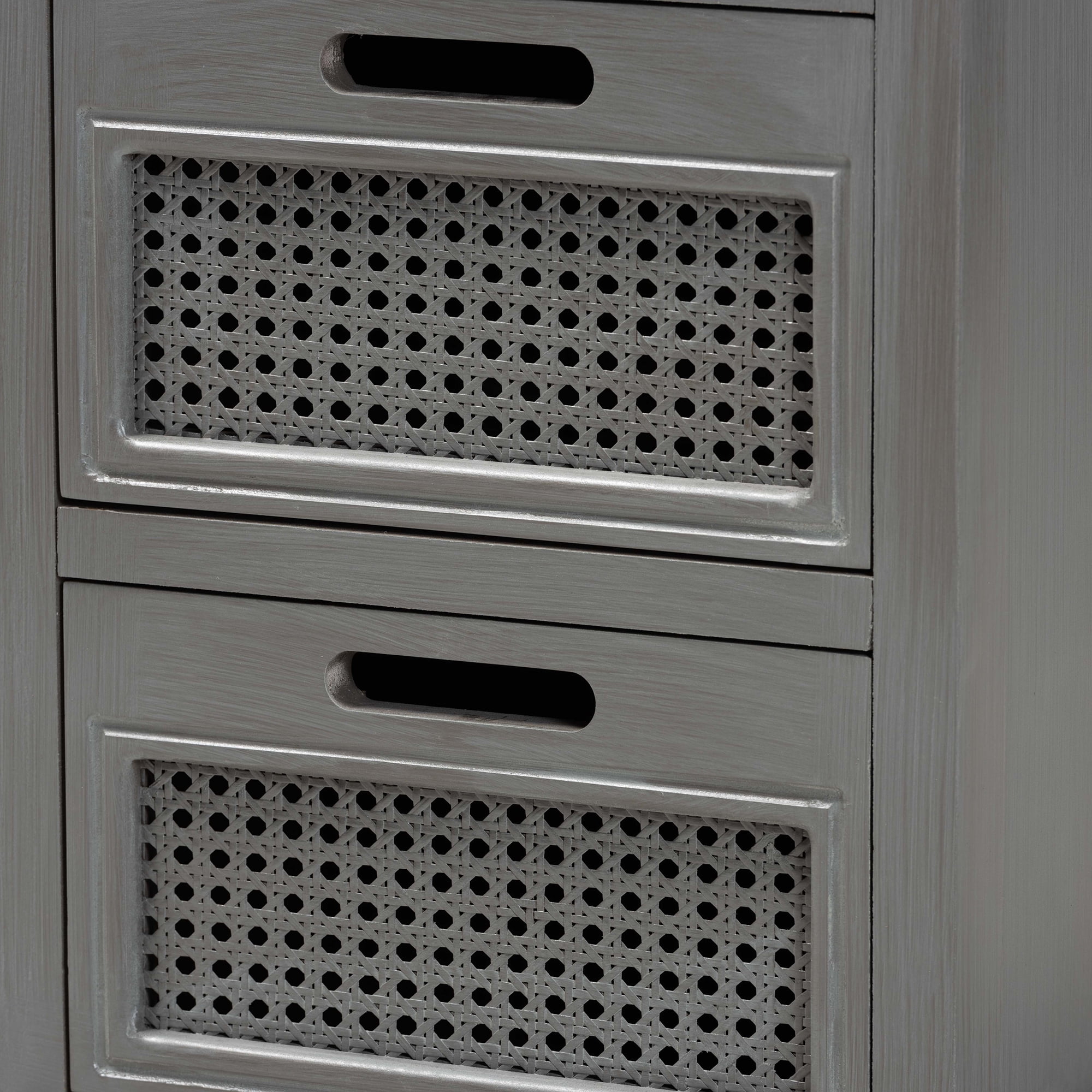 Baxton Studio Sheldon Modern and Contemporary Vintage Grey Finished Wood and Synthetic Rattan 3-Drawer Nightstand