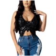 thumbnail image 6 of WNEGSTG Carnival Tank Top for Women, Sleeveless V Neck Sequin Blouse, Bandage Sparkly Crop Dance Vest Costume Bra Belly Outfits Women's, Black, 6 of 7