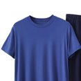 thumbnail image 6 of PIWHJQK 2 Pieces Men Pajama Set Elastic Waist Sleepwear Men's Solid Crew Neck Tee Elastic Pocket Shorts 2 Piece Pajama Men Sleepwear, 6 of 6